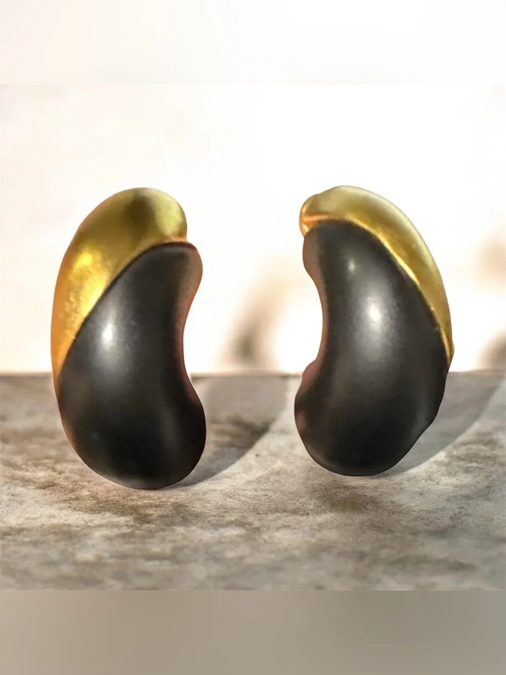 80's Vintage Givenchy brushed gold and black enamel clip-on earrings